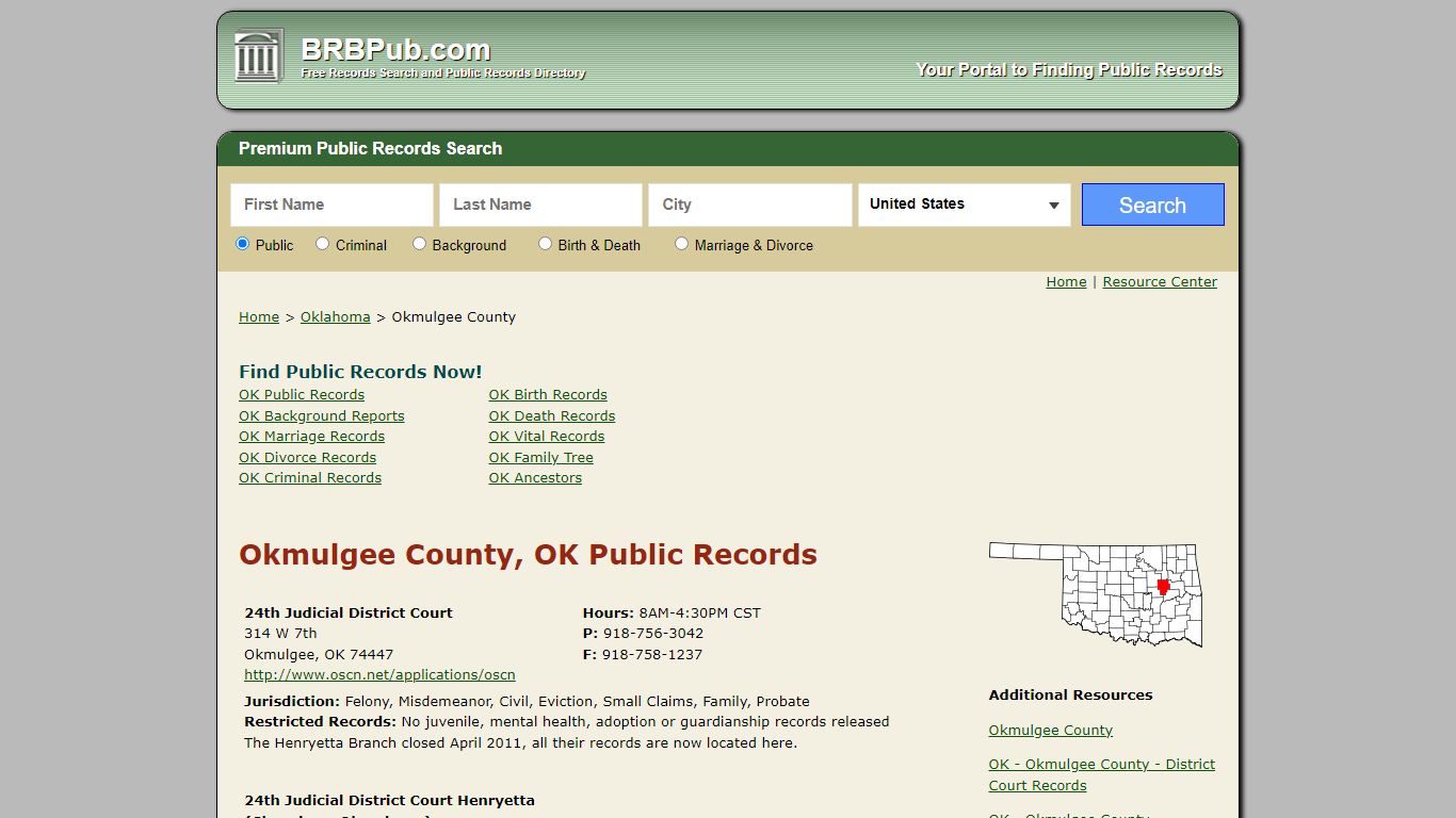 Okmulgee County Public Records | Search Oklahoma Government Databases